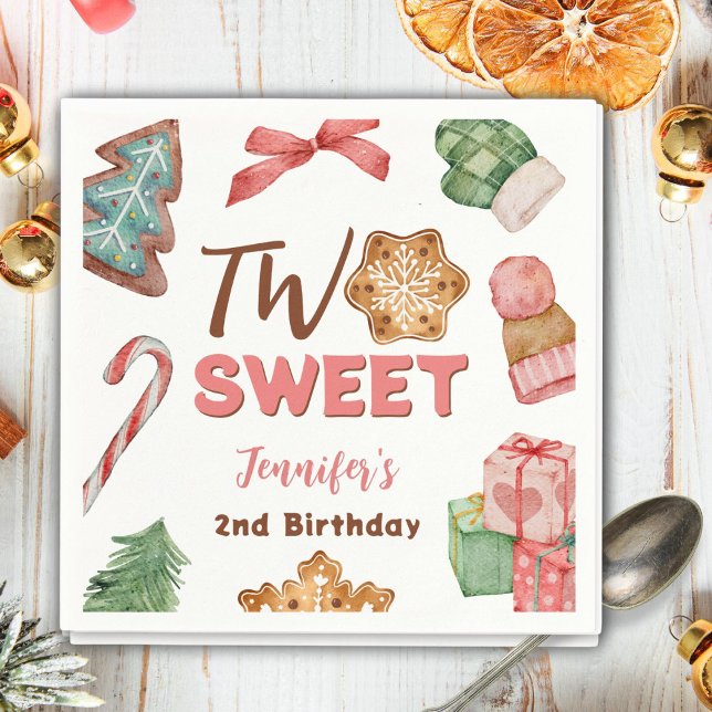 Christmas Winter 2nd Birthday Girl Cute Cookie Napkin (Creator Uploaded)