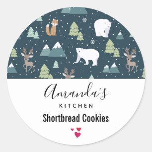 Christmas Winter Animals Rustic Pattern Kitchen Classic Round Sticker