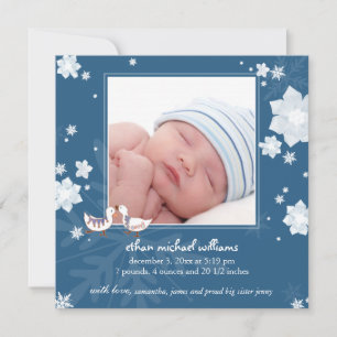 Christmas Winter Baby Boy Blue Birth Announcement