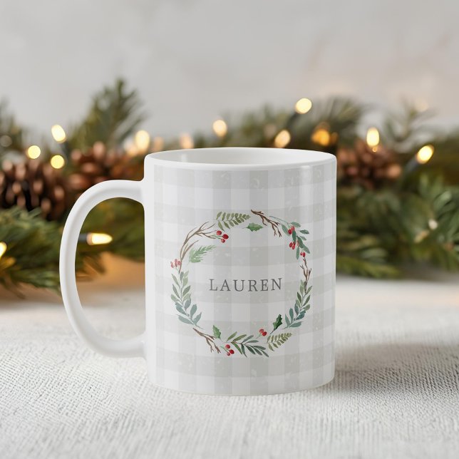 Christmas Winter Berries Wreath Custom Name Coffee Mug (Creator Uploaded)