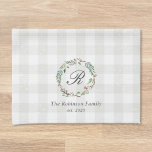Christmas Winter Berries Wreath Family Name Tea Towel<br><div class="desc">Custom-designed kitchen hand towel for the holiday season featuring personalised family name with watercolor Christmas wreath design on farmhouse style buffalo check pattern.</div>
