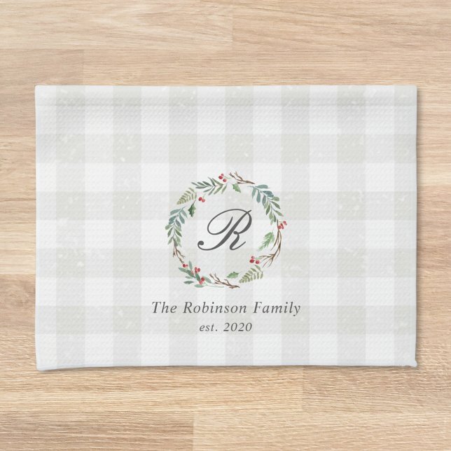 Christmas Winter Berries Wreath Family Name Tea Towel (Creator Uploaded)