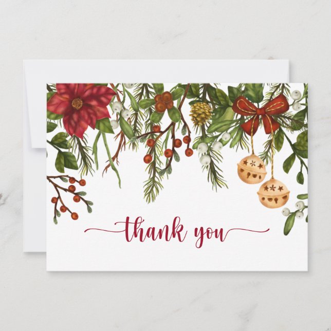 Christmas, Winter Berries, Xmas Holly Thank You Card (Front)