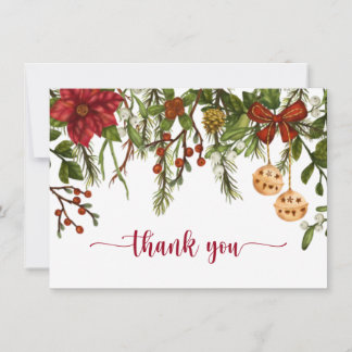 Christmas, Winter Berries, Xmas Holly Thank You Card