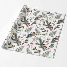 Christmas Winter Bird Branches Gift Wrapping Paper