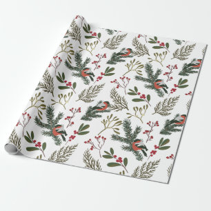 Christmas Winter Bird Branches Gift Wrapping Paper