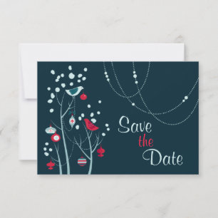 Christmas Winter Birds Wedding Save the Date Invitation