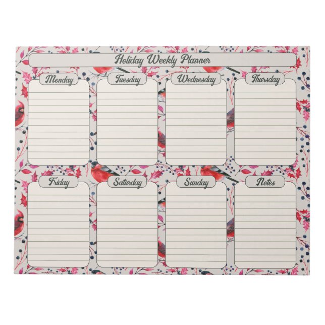 Christmas Winter Birds Weekly Planner Notepad (Front)