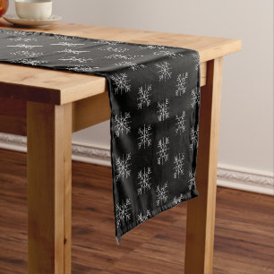 Christmas Winter Black Snowflakes Snow Festive Short Table Runner