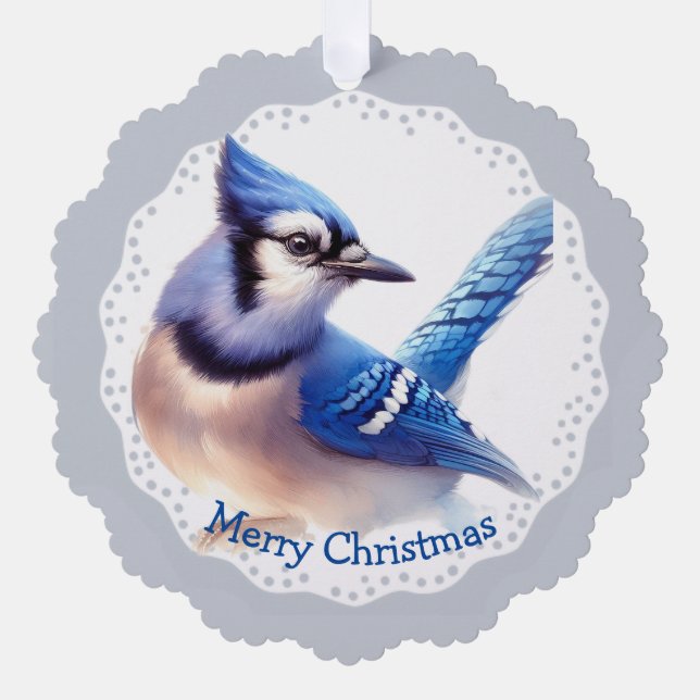 Christmas Winter Bluejay Bird Wildlife Nature Tree Decoration Card (Front)