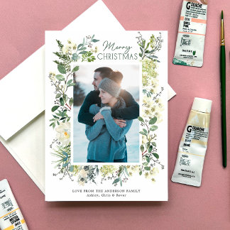 Christmas Winter Botanical Watercolor Holiday Card