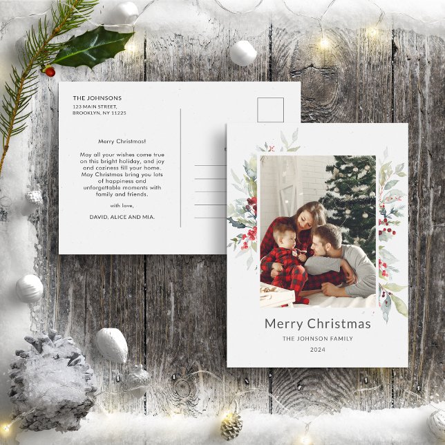 Christmas Winter Bouquet of Red Berries One Photo Postcard (Creator Uploaded)