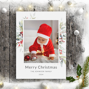 Christmas Winter Bouquet of Red Berries Photo Holiday Card