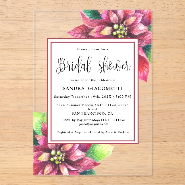  Christmas Winter Bridal Shower  Acrylic Invitations (Front)