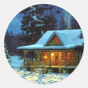 Christmas Winter Cabin Classic Round Sticker