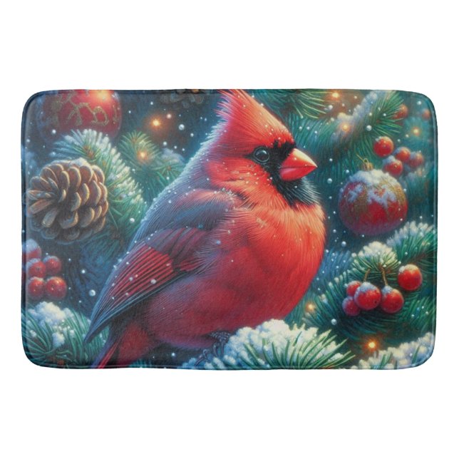 Christmas/winter Cardinal  Bath Mat (Front)