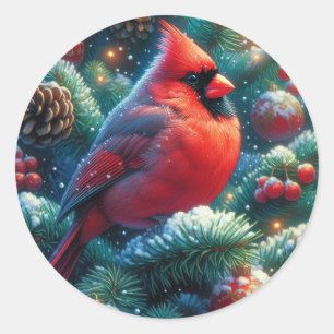 Christmas/winter Cardinal  Classic Round Sticker