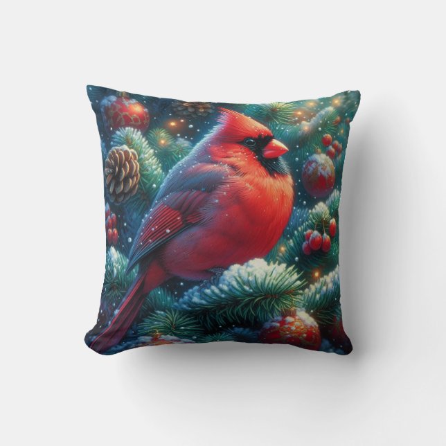 Christmas/winter Cardinal  Cushion (Front)