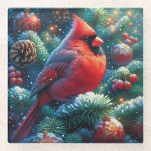 Christmas/winter Cardinal Glass Coaster