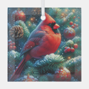Christmas/winter Cardinal Glass Tree Decoration
