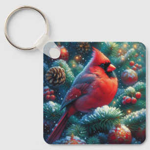 Christmas/winter Cardinal  Key Ring