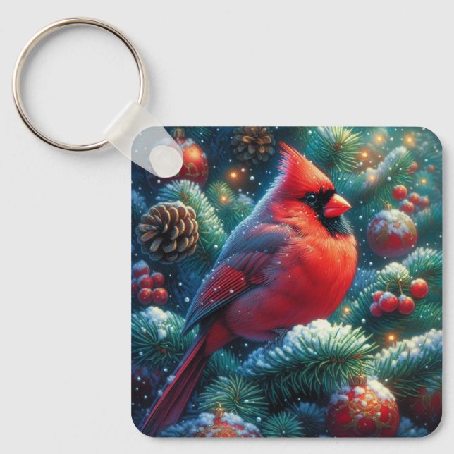 Christmas/winter Cardinal  Key Ring (Front)