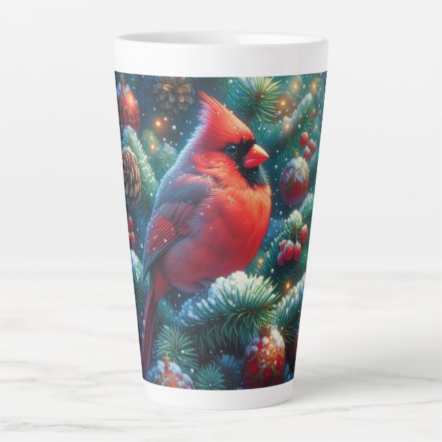 Christmas/winter Cardinal  Latte Mug (Front)