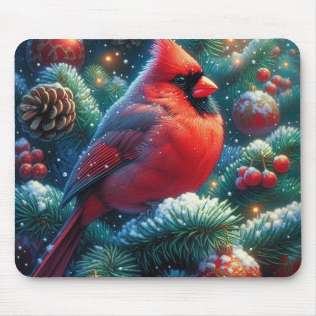 Christmas/winter Cardinal  Mouse Mat (Front)