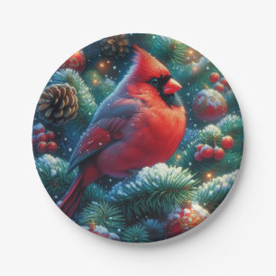 Christmas/winter Cardinal Paper Plate