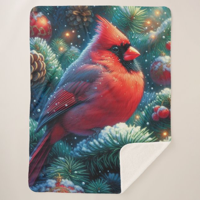 Christmas/winter Cardinal  Sherpa Blanket (Front)