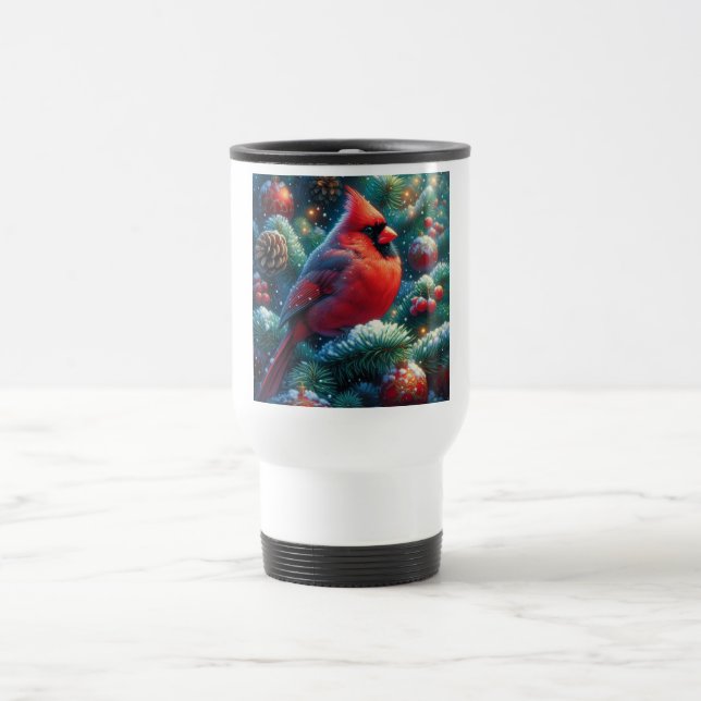 Christmas/winter Cardinal  Travel Mug (Center)