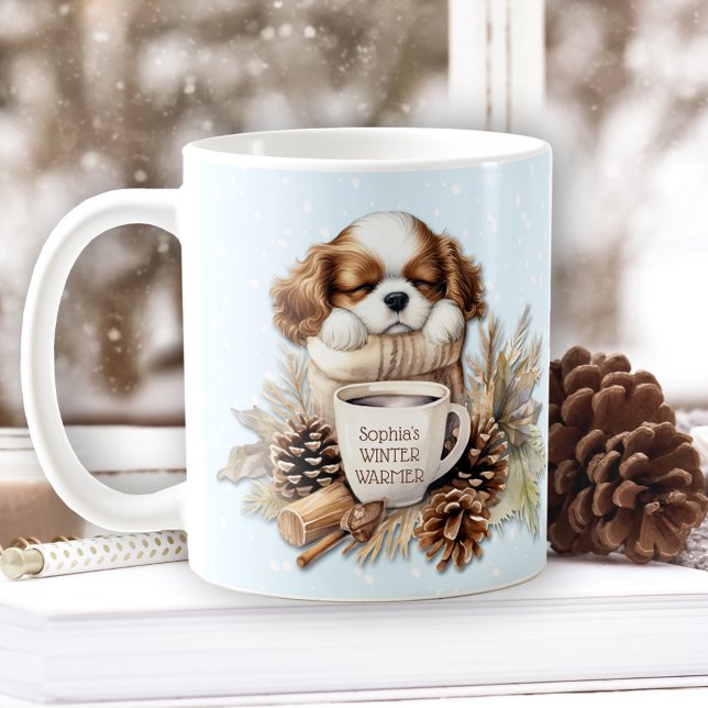 Christmas Winter Cavalier King Charles Dog Puppy Coffee Mug (Christmas Winter Blue Cavalier King Charles Dog Puppy Coffee Mug)