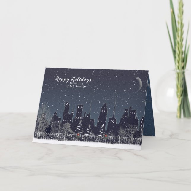 Christmas winter city silhouette card (Front)