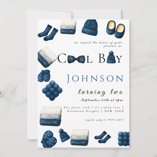  christmas winter cosy boy turning two invitation (Front)