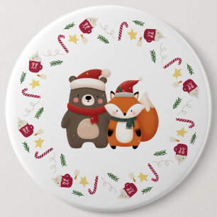 Christmas/Winter Cute Bear & Fox 6 Cm Round Badge