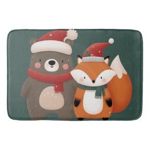 Christmas/Winter Cute Bear & Fox Bath Mat