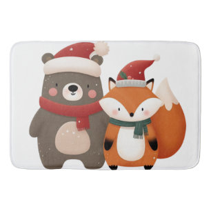 Christmas/Winter Cute Bear & Fox Bath Mat