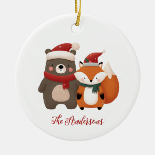 Christmas/Winter Cute Bear & Fox Ceramic Tree Decoration
