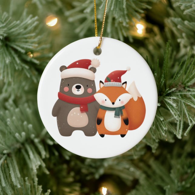 Christmas/Winter Cute Bear & Fox Ceramic Tree Decoration (Tree)