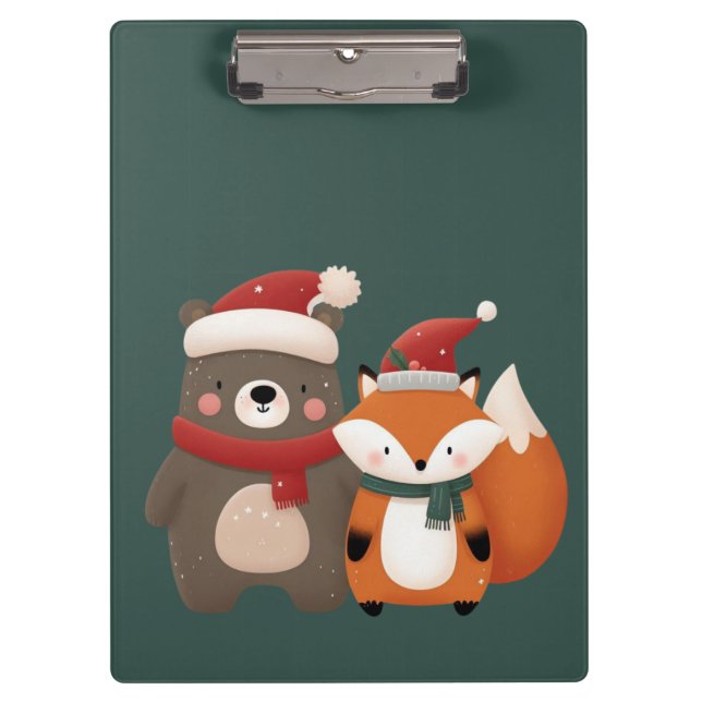 Christmas/Winter Cute Bear & Fox Clipboard (Front)