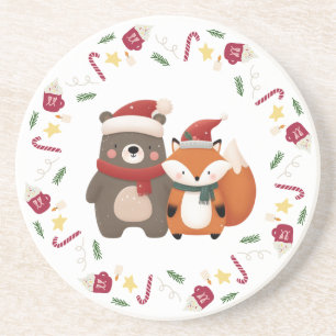 Christmas/Winter Cute Bear & Fox Coaster