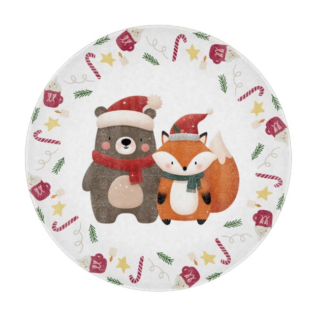 Christmas/Winter Cute Bear & Fox Cutting Board (Front)