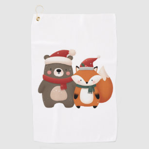 Christmas/Winter Cute Bear & Fox Golf Towel