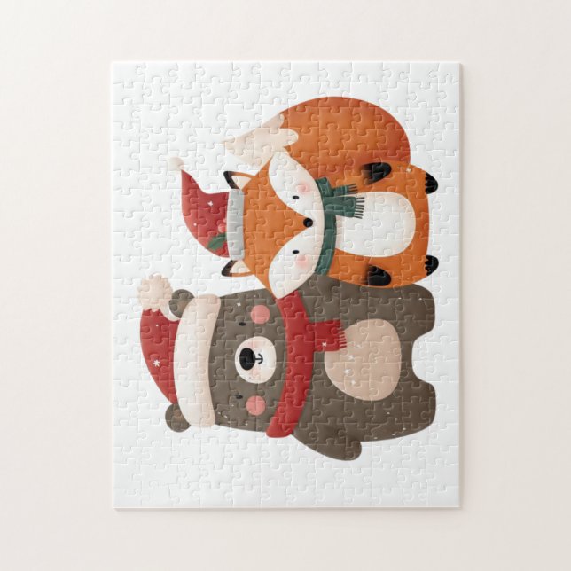 Christmas/Winter Cute Bear & Fox Jigsaw Puzzle (Vertical)