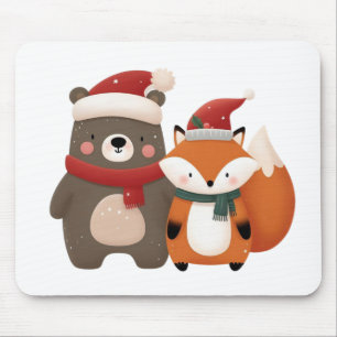 Christmas/Winter Cute Bear & Fox Mouse Mat