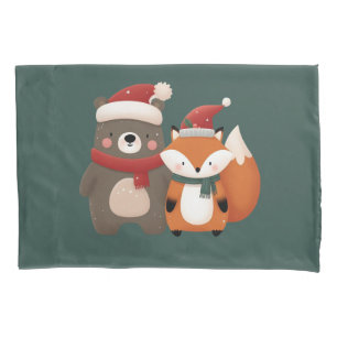Christmas/Winter Cute Bear & Fox Pillowcase