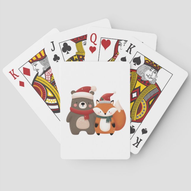 Christmas/Winter Cute Bear & Fox Playing Cards (Back)