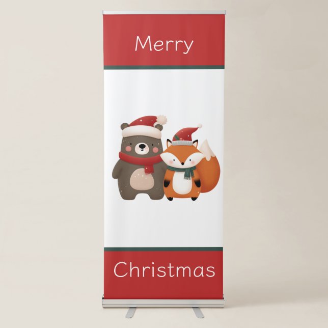 Christmas/Winter Cute Bear & Fox Retractable Banner (Front)