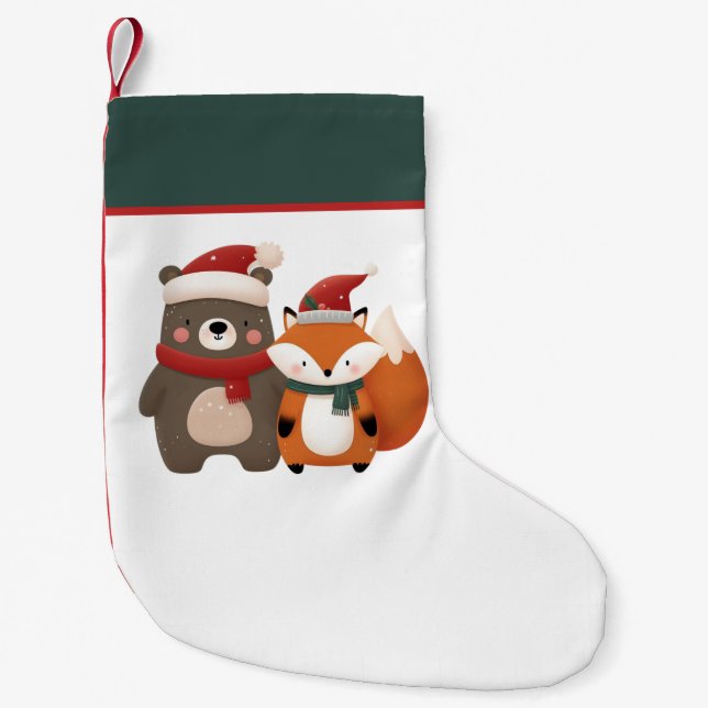 Christmas/Winter Cute Bear & Fox Small Christmas Stocking (Front)