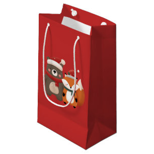 Christmas/Winter Cute Bear & Fox Small Gift Bag